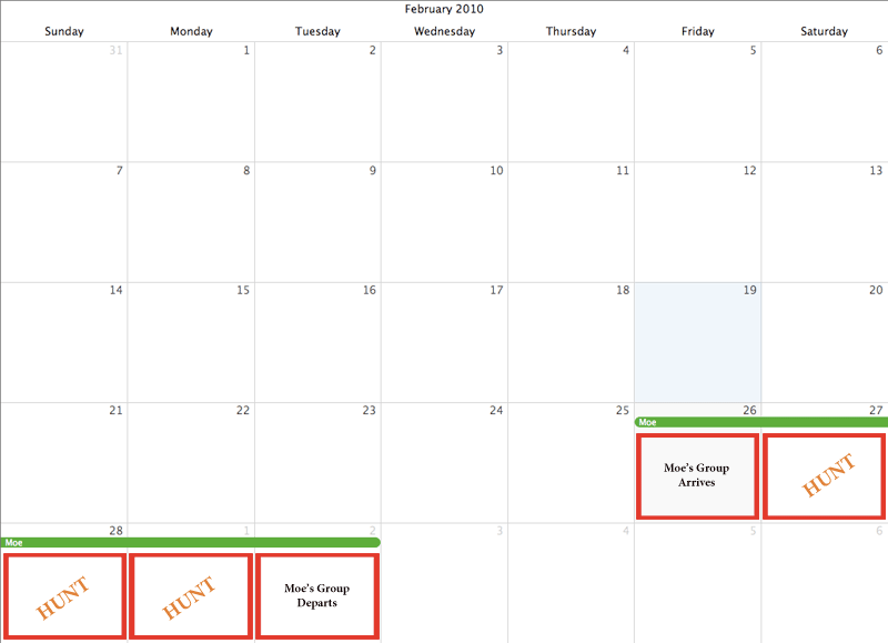February 2010 Hunting Calendar