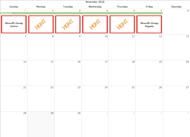 November 2010 Hunting Calendar