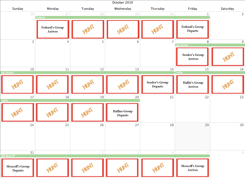 October 2010 Hunting Calendar